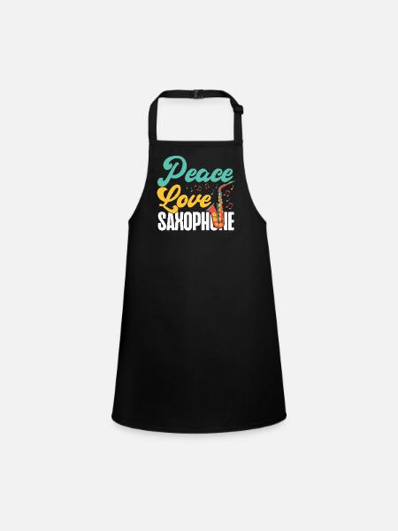 Saxophone Girl Peace Love - Children's Apron - black - Front