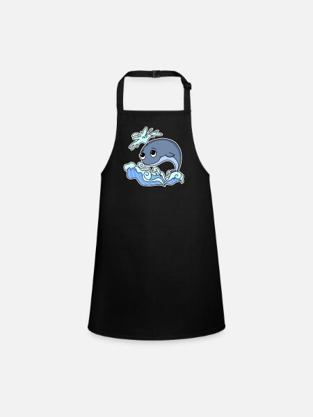 Whale Animal Ocean Graphic - Children's Apron - black - Front