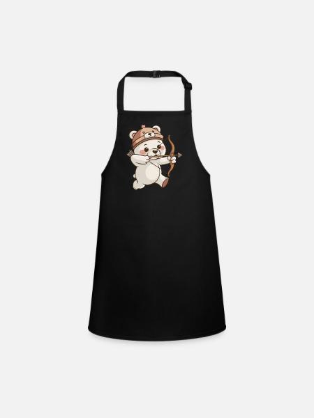 Cute bear with bow and arrow - Children's Apron - black - Front