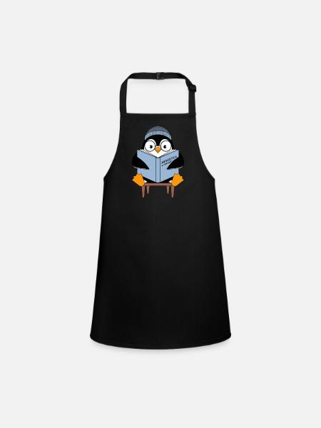 Cute penguin with book 'Antarctica: A Penguin - Children's Apron - black - Front