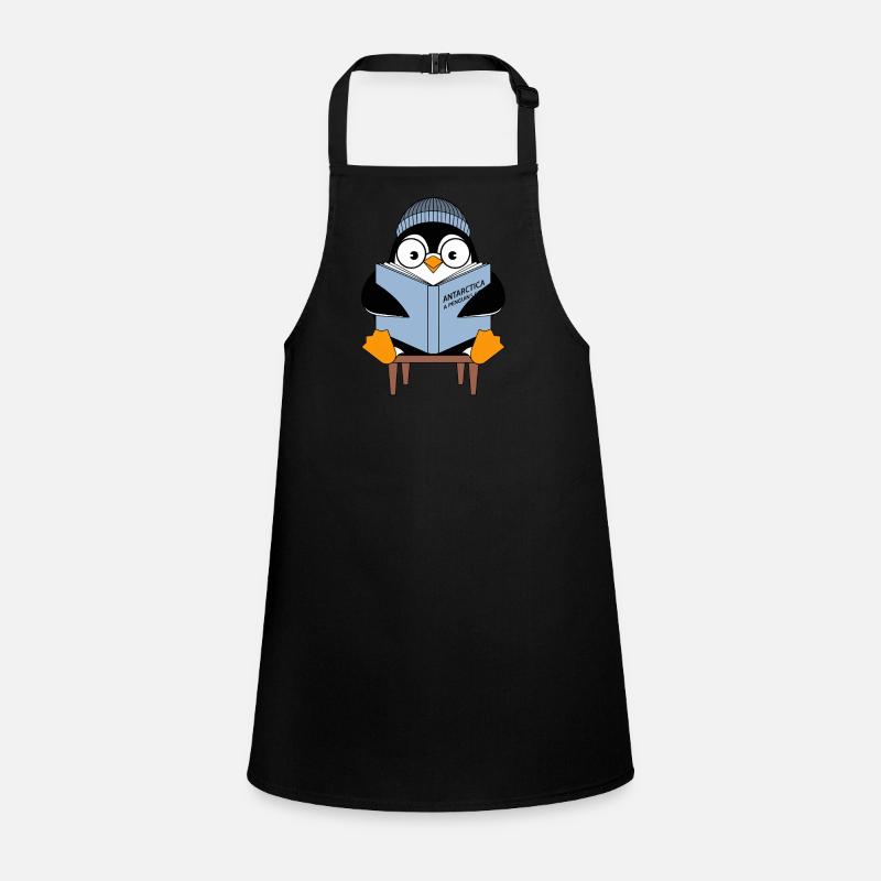 Cute penguin with book 'Antarctica: A Penguin Children's Apron