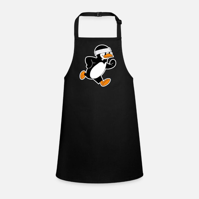 Funny running penguin with headband Children's Apron