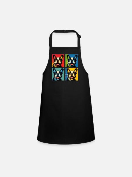 Frenchie Pop Art Bubbles, Pancake, Chonk, Nibbles - Children's Apron - black - Front
