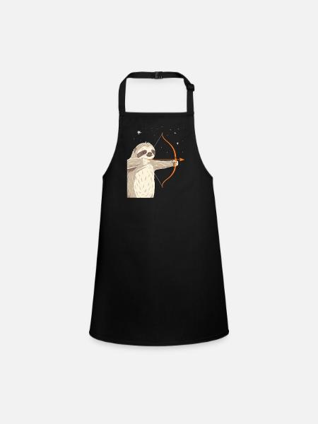 Sagittarius Zodiac Sloth with Bow and Arrow - Children's Apron - black - Front