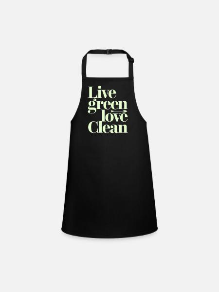 Live Green Love Clean Vegan Végétarien - Tablier Enfant - noir - Devant