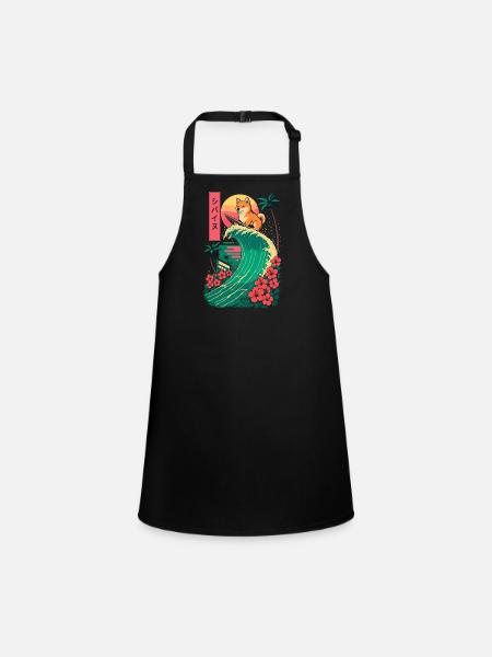 Shiba Inu Dog Animal Japanese Surfing Flower - Children's Apron - black