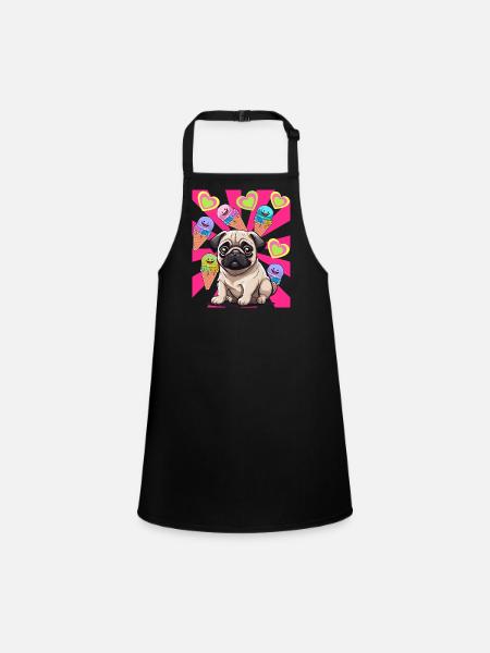 Hund Hunde Mops Kinder Kind Eis Eiskrem - Schürze für Kinder - Schwarz - Vorne