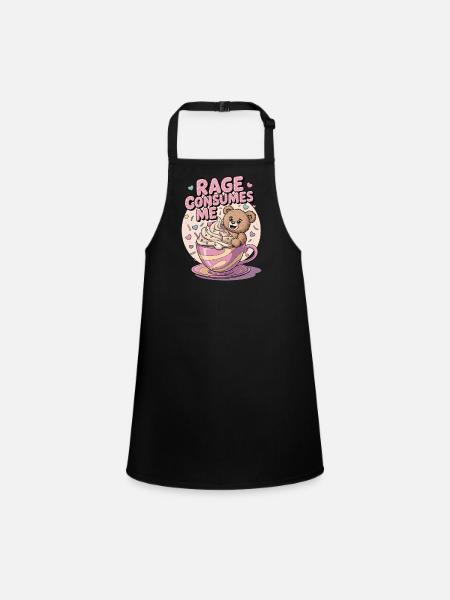 Rage Consumes Me, Sarcastic Teddy Bear Coffee - Children's Apron - black - Front