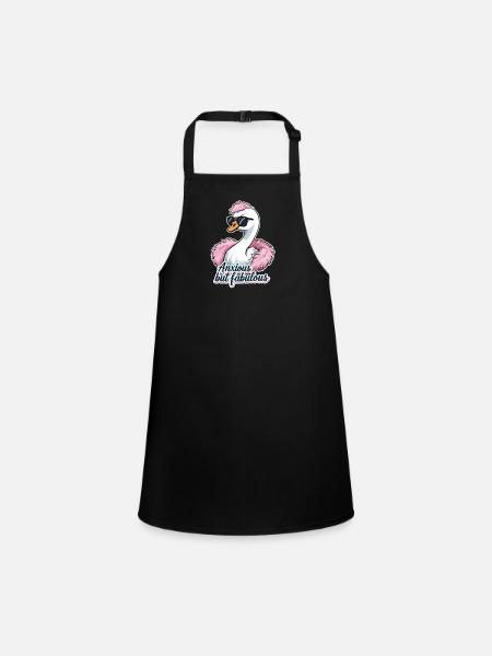 Anxious but fabulous – stylish swan design - Children's Apron - black - Front