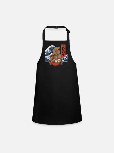 Capybara Ramen Bowl Chopsticks Japanese Wave - Children's Apron - black - Front