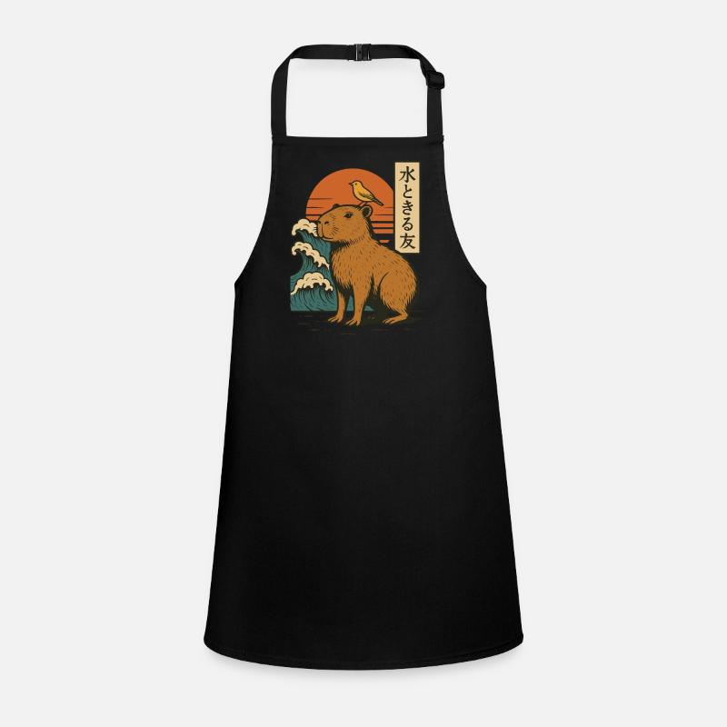 Capybara Bird Waves Sunset Japanese Wave Sunset Children's Apron