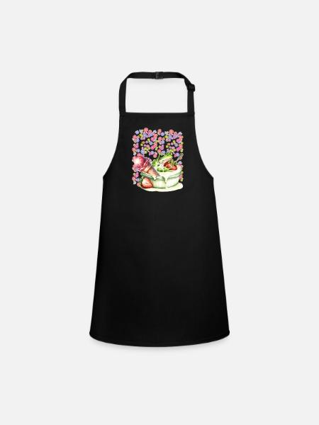 Frosch Frösche Dessert Eis Eiscrem Eiskrem Erdbeer - Schürze für Kinder - Schwarz - Vorne