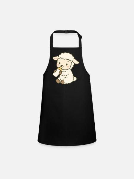 Lämmchen mit Milchflasche - Little Lamb Sip - Schürze für Kinder - Schwarz - Vorne