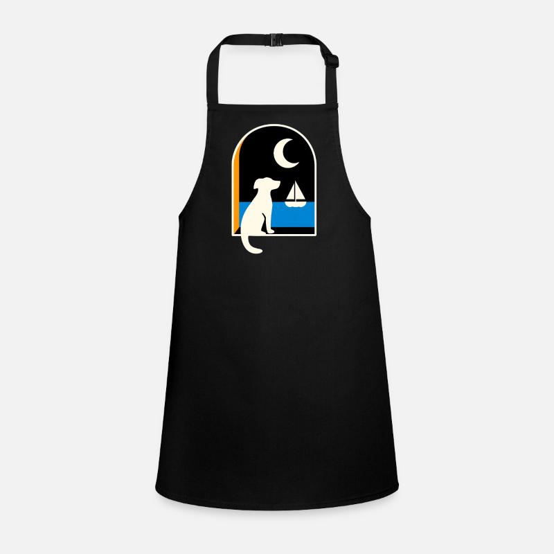 Dog gazing sailboat under the moon Children's Apron