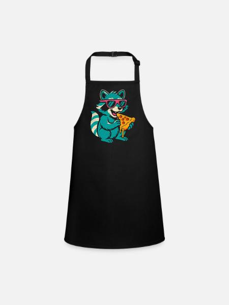 Waschbär mit Sonnenbrille isst Pizza - Schürze für Kinder - Schwarz
