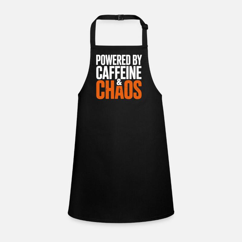 Powered by caffeine and chaos humorous Children's Apron