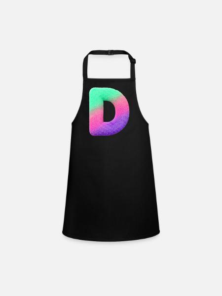 D - Letter in fur look and color gradient - Children's Apron - black - Front