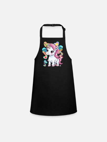 Einhorn Kinder Mädchen Jungen Eis Eiskrem - Schürze für Kinder - Schwarz - Vorne