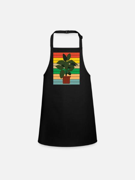 Potted houseplant flat retro - Children's Apron - black - Front