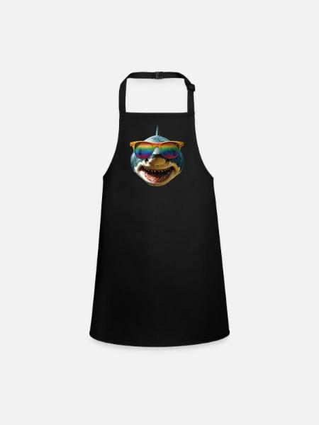 Shark Shark Tiger Shark Diver Cute Sharks Great White Shark - Children's Apron - black - Front