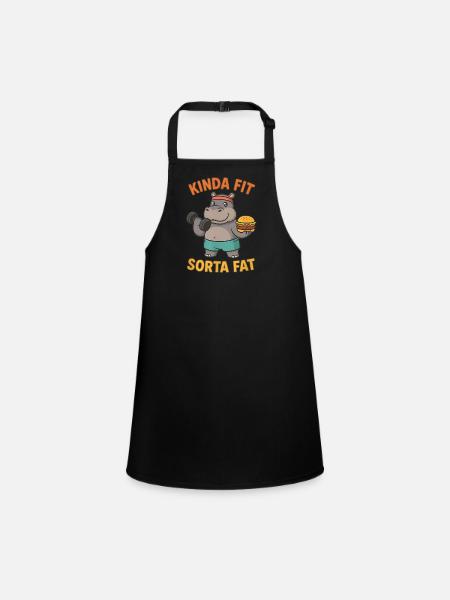 Kinda Fit Sorta Fat Funny Gym Cute Hippo Retro - Schürze für Kinder - Schwarz - Vorne