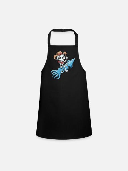 Cow-boy squelette sur pieuvre - Tablier Enfant - noir - Devant