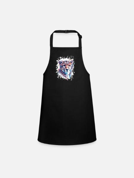 Leopard Splatter Watercolor Painting - Children's Apron - black - Front