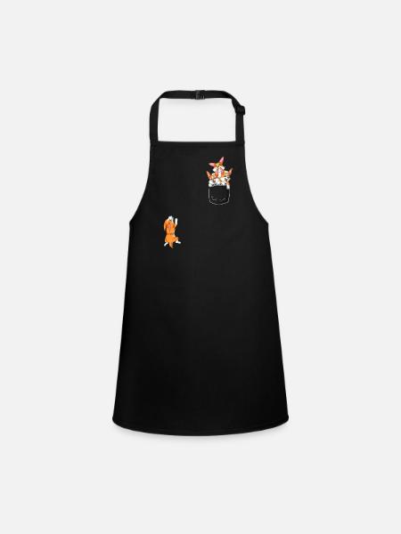 Lustiges Corgi-Taschen-Eimer-Hemd - Schürze für Kinder - Schwarz - Vorne