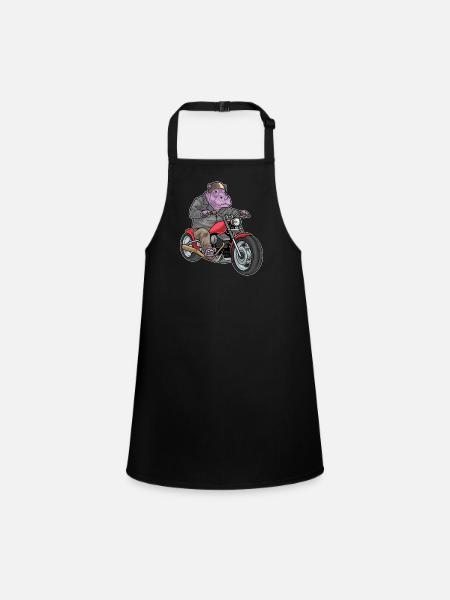 Nilpferd Motorrad - Schürze für Kinder - Schwarz
