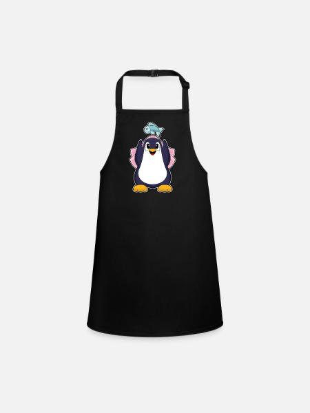 Penguin Bridal Veil Wedding - Children's Apron - black - Front