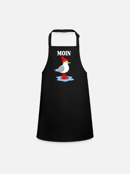 Moin Möwe im Friesen-Look - Schürze für Kinder - Schwarz - Vorne