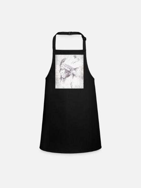 Chef indigène en plumes gris - Tablier Enfant - noir - Devant