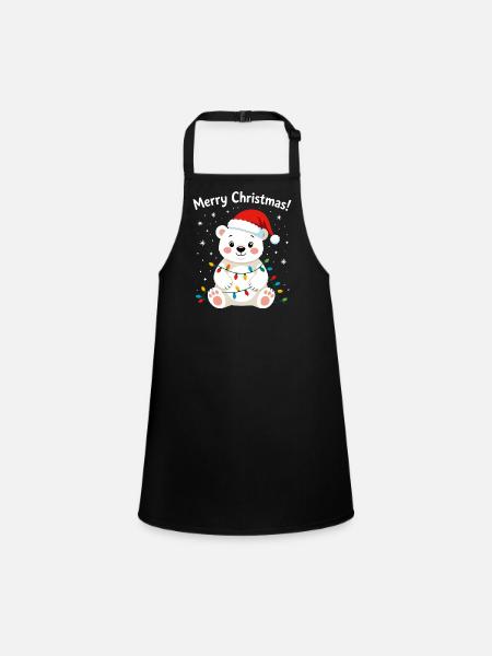 Eisbär Weihnachten süß Merry Christmas Nordpol - Schürze für Kinder - Schwarz - Vorne