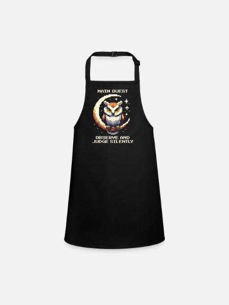 Main Quest: Observe & Judge Silently | Owl - Children's Apron - black - Front