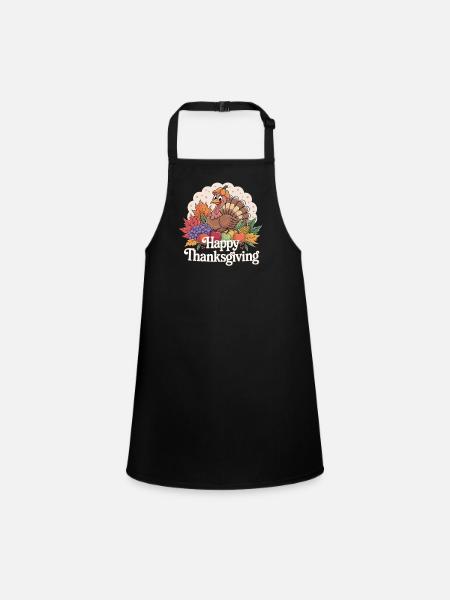 Happy Thanksgiving Turkey Autumn Motif - Children's Apron - black - Front