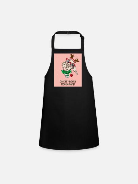 Santa's Favorite Troublemaker – Funny Dog - Children's Apron - black - Front