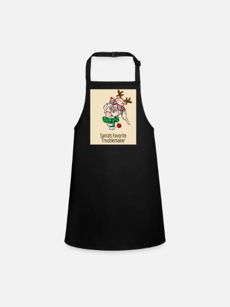 Santa's Favorite Troublemaker – Funny Dog - Children's Apron - black - Front