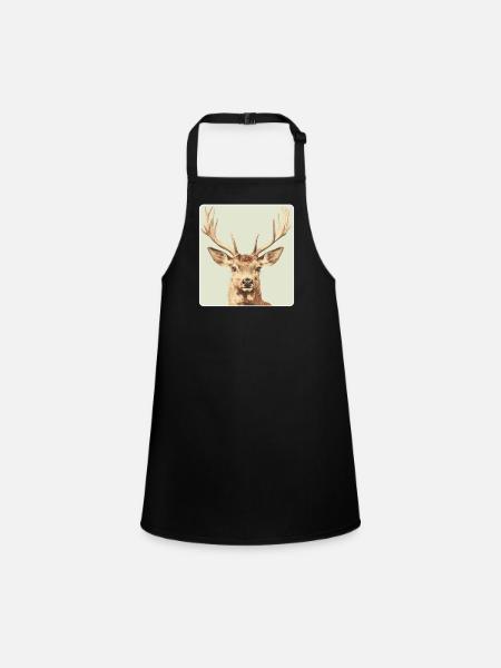 Rentier Hirsch Geweih Reindeer Vintage - Schürze für Kinder - Schwarz - Vorne