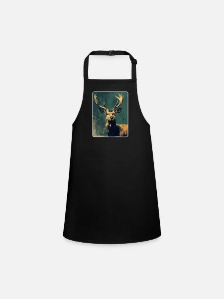 Rentier Hirsch Geweih Reindeer Vintage - Schürze für Kinder - Schwarz - Vorne