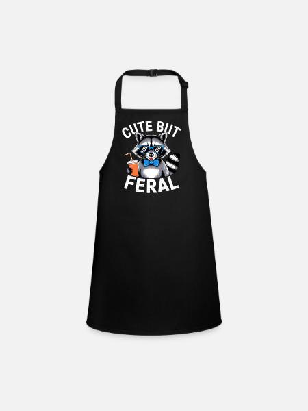 Cute but Feral Raccoon - Children's Apron - black - Front