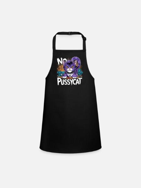 No Pussycat Rebellious Fighting Cat - Children's Apron - black - Front