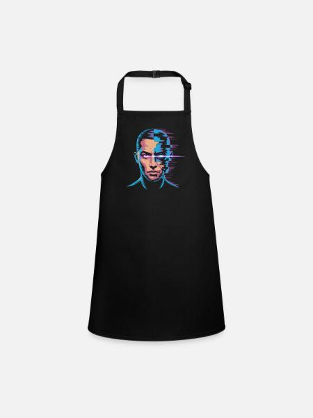 Glitch Portrait in Digital Art Style - Children's Apron - black - Front