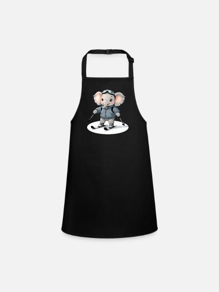 Skifahrender Elefant Hoodie - Schürze für Kinder - Schwarz - Vorne