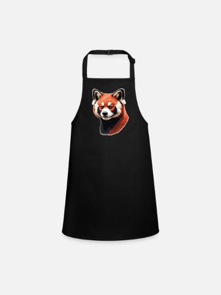 Red Panda Head – Digital Painting - Children's Apron - black - Front