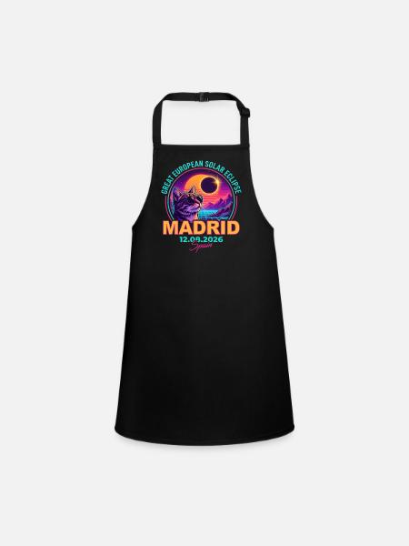 Solar Cat Madrid Eclipse 2026 - Children's Apron - black - Front