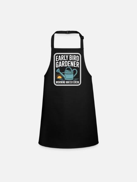 Early Bird Gardener Morning Water Crew - Children's Apron - black - Front