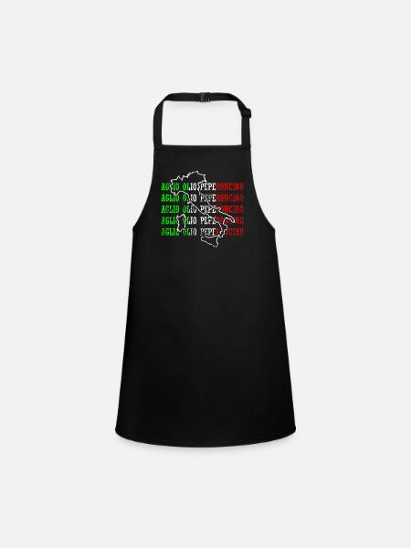 Lustiges Knoblauchöl Chili-Pfeffer-Souvenirs Italien - Schürze für Kinder - Schwarz - Vorne