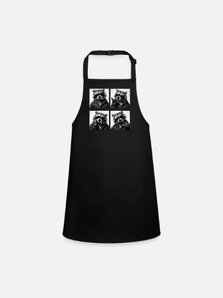 Raccoon Noir Quadruple: Sunglasses Cigarette - Children's Apron - black - Front