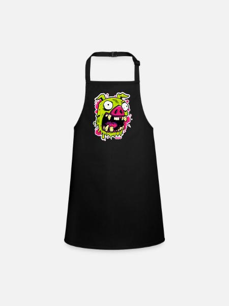 Zombi Pigs Face - Children's Apron - black - Front