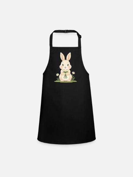 Lapin délicat avec des marguerites - Tablier Enfant - noir - Devant